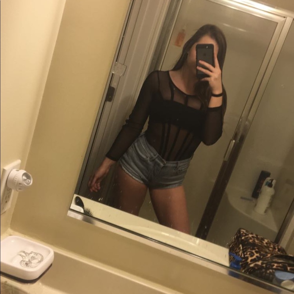 black long sleeve mesh bodysuit
